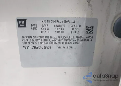 2013 Chevrolet Malibu 1Lz из США, поврежденный, VIN 1G11H5SA2DF309559